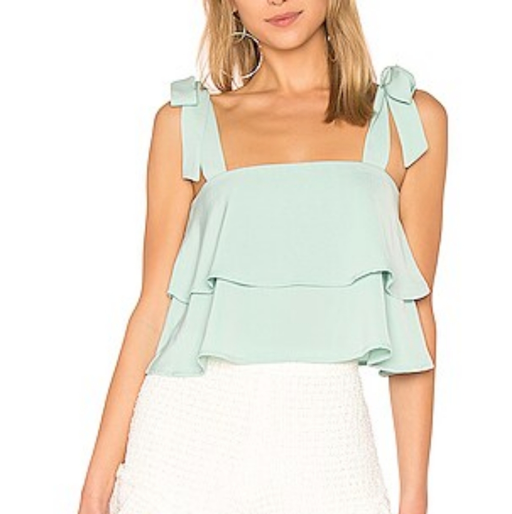 Superdown‎ Revolve Helene Tie Strap Top Women's Layered Mint Green Small